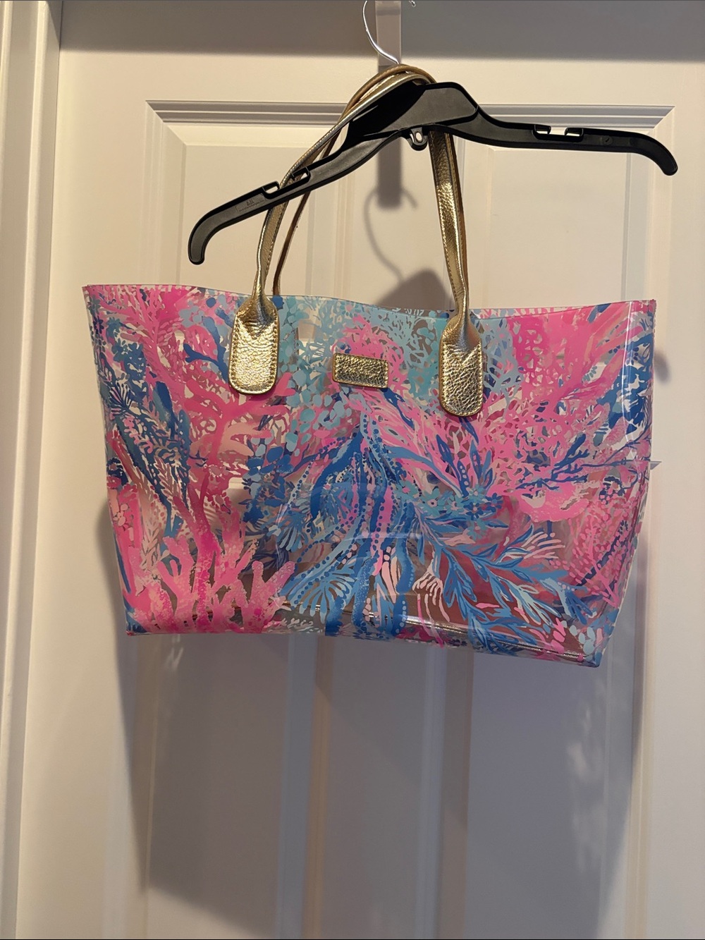 Lilly Pulitzer Pink & Blue Floral-Print Tote with Gold Handles